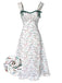 Floral dress with green straps on a white background