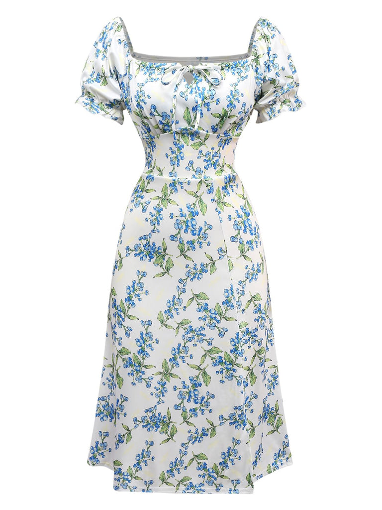 Green 1940s Floral Bow Tie Dress - vintage dress, retro fashion