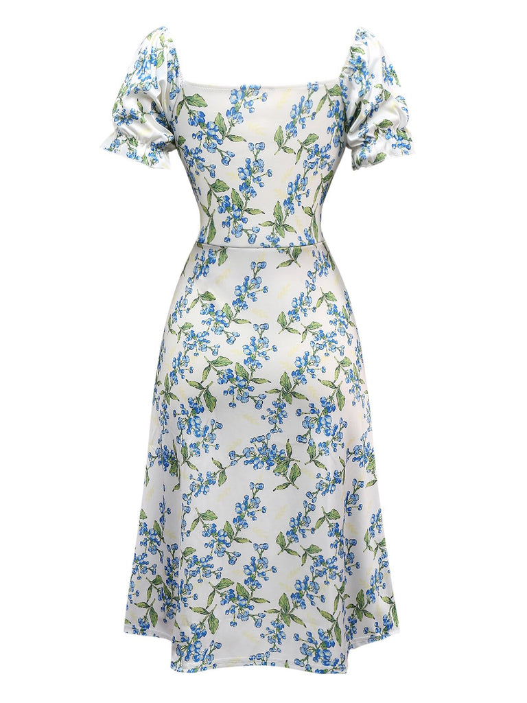 Green 1940s Floral Bow Tie Dress - vintage dress, retro fashion