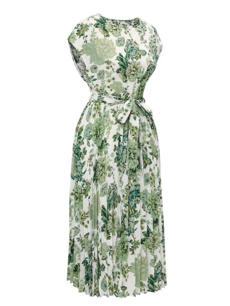 Green 1940s Floral Tie Belt Dress, vintage dress, retro fashion, floral print - perfect for women who love vintage and retro fashion