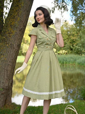 Green 1940s Lace Plaid Cotton Patchwork Dress - vintage dress, retro fashion