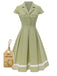 She slips into this Green 1940s Lace Plaid Cotton Patchwork Dress and suddenly it's a 1940s daydream