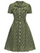 Green 1940s Lapel Buttons Ditsy Floral Dress - vintage dress, retro fashion