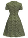 Green 1940s Lapel Buttons Ditsy Floral Dress - vintage dress, retro fashion