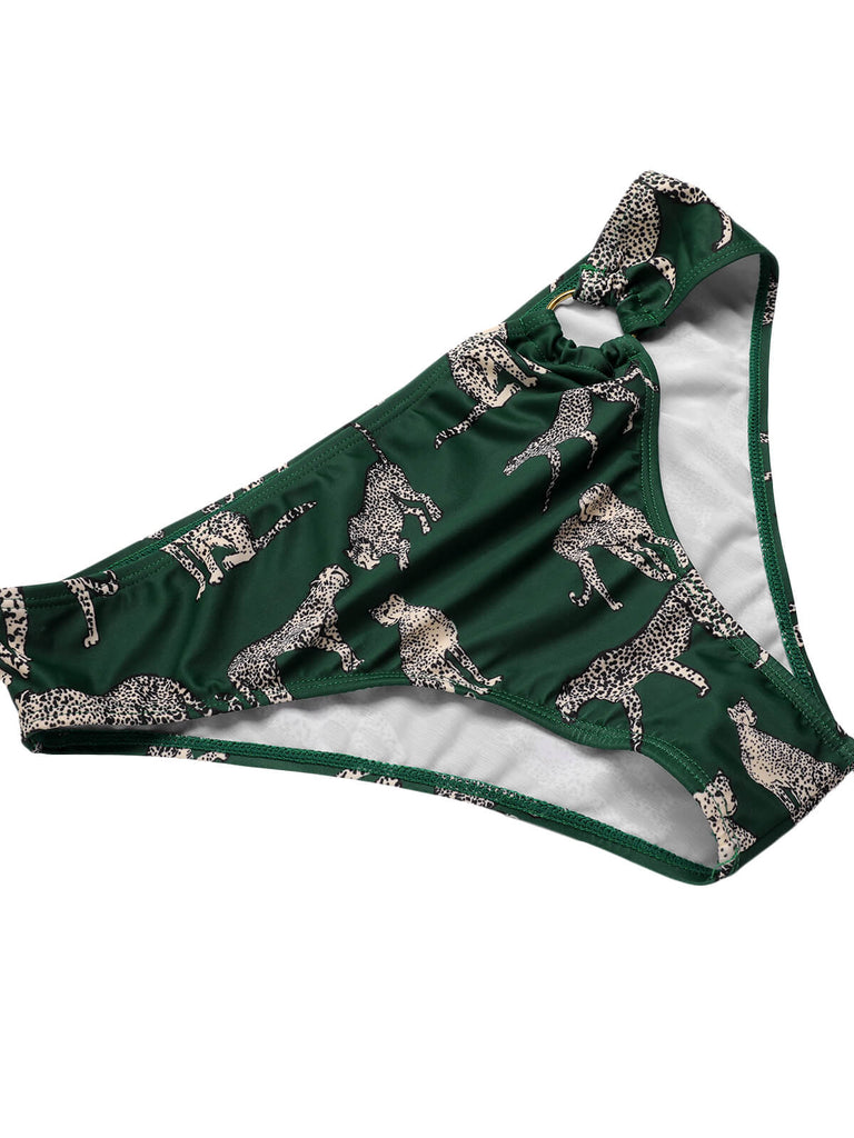 Green 1940s Leopard Halter Split Swimsuit, vintage swimsuit, pin-up swimwear - perfect for women who love vintage and retro fashion