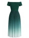Green 1940s Off-Shoulder Pleated Gradient Dress - vintage dress, retro fashion