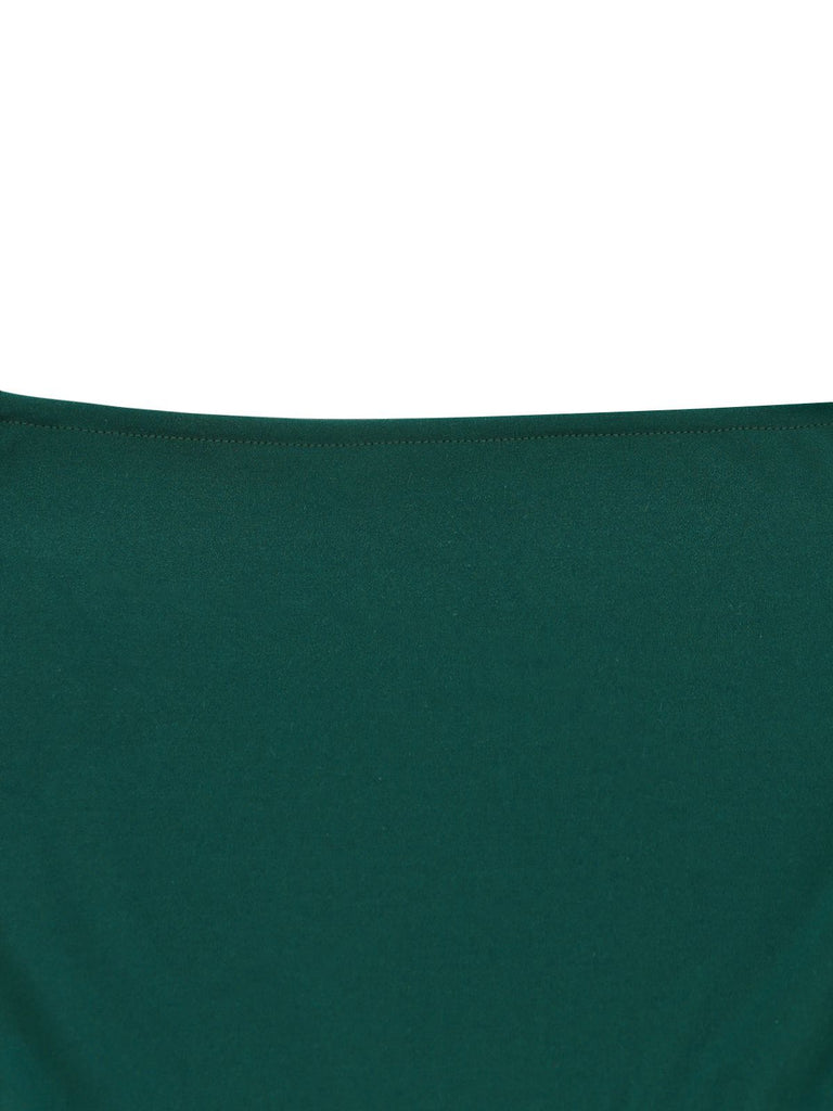 Green 1940s Off-Shoulder Pleated Gradient Dress - vintage dress, retro fashion