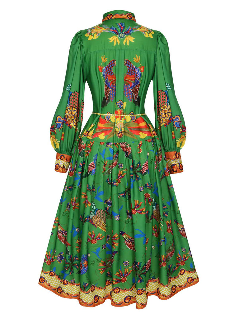 Green 1940s Peacock Lantern Sleeve Shirt Dress, vintage dress, retro fashion - perfect for women who love vintage and retro fashion