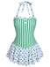 Green 1940s Polka Dots Stripes Halter Swimsuit, vintage swimsuit, pin-up swimwear - perfect for women who love vintage and retro fashion