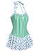 Green 1940s Polka Dots Stripes Halter Swimsuit, vintage swimsuit, pin-up swimwear - perfect for women who love vintage and retro fashion