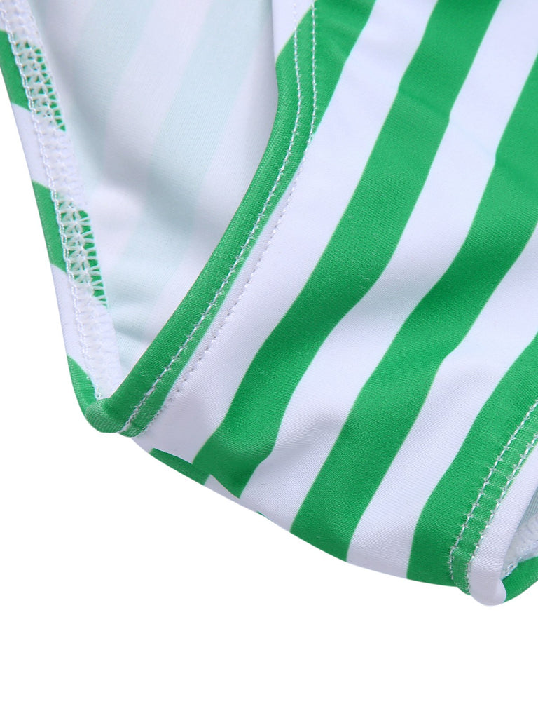 Green 1940s Polka Dots Stripes Halter Swimsuit, vintage swimsuit, pin-up swimwear - perfect for women who love vintage and retro fashion
