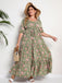 [Plus Size] 1970s Green Floral V-Neck Tiered Maxi Dress - vintage dress, retro fashion, floral print for vintage lovers