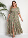 [Plus Size] 1970s Green Floral V-Neck Tiered Maxi Dress - vintage dress, retro fashion, floral print for vintage lovers