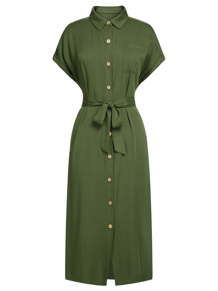 Green 1940s Solid Belted Slit Dress — vintage elegance for the modern woman