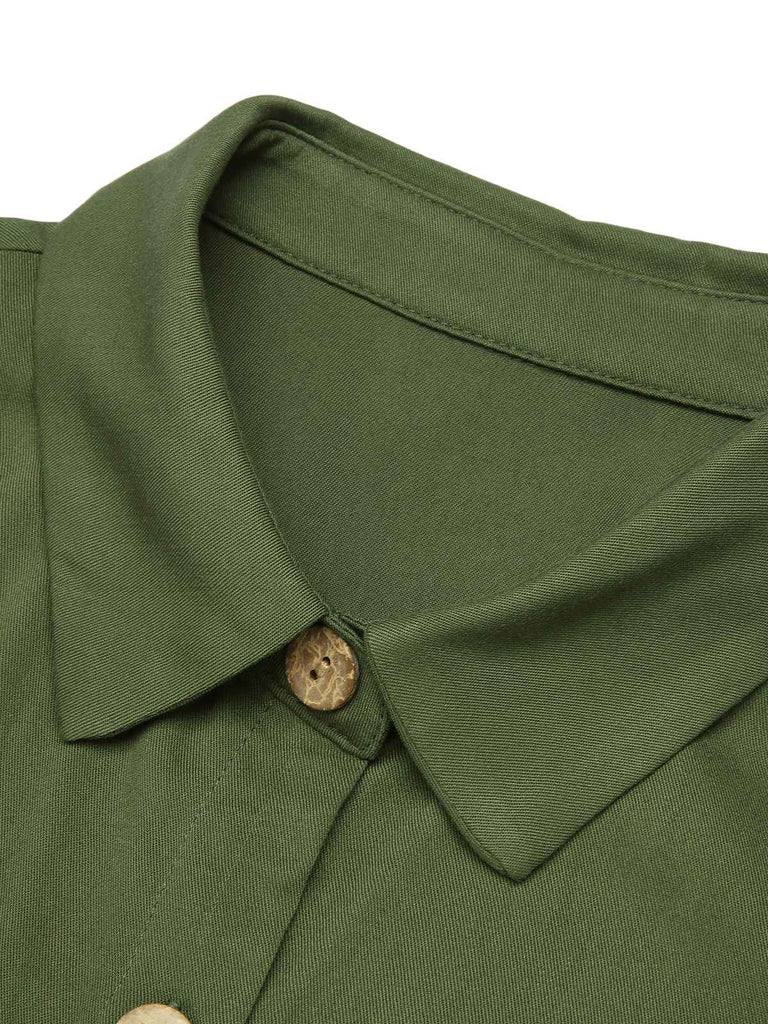 Green 1940s Solid Belted Slit Dress: timeless style reimagined