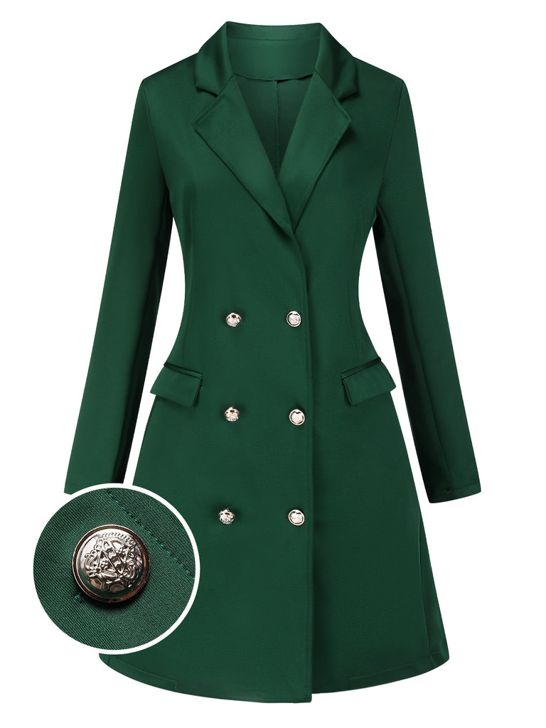 Green 1940s Solid Double-Breasted Coat, vintage coat, retro outerwear - perfect for women who love vintage and retro fashion