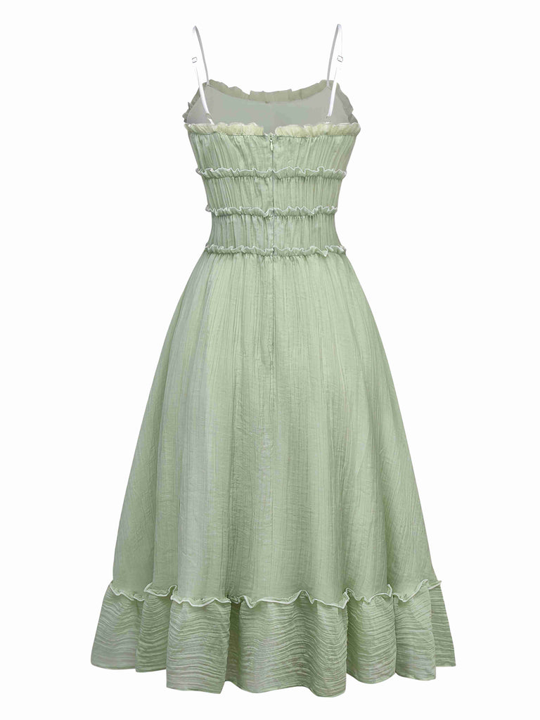 Green 1940s Spaghetti Strap Bow-tied Dress - vintage dress, retro fashion