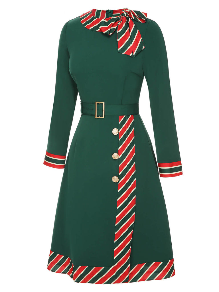 Green 1940s Stripe Patchwork Dress With Belt, vintage dress, retro fashion - perfect for women who love vintage and retro fashion