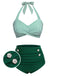 This Green 1940s Striped Halter Swimsuit Set carries 1940s vacation dreams in every stitch