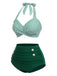 Green 1940s Striped Halter Swimsuit Set - vintage swimsuit, pin-up style