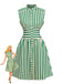 Green 1940s Striped Single-Breasted Sleeveless Dress - vintage dress, retro fashion, elegant style for vintage lovers