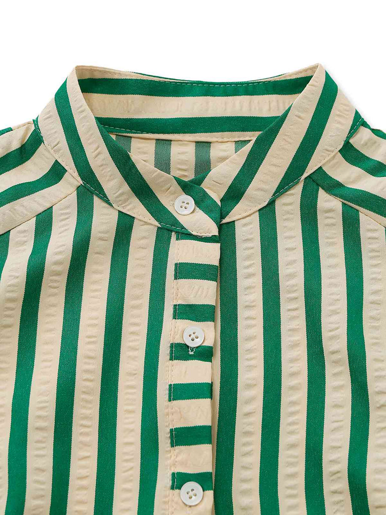 Green 1940s Striped Single-Breasted Sleeveless Dress - vintage dress, retro fashion, elegant style for vintage lovers