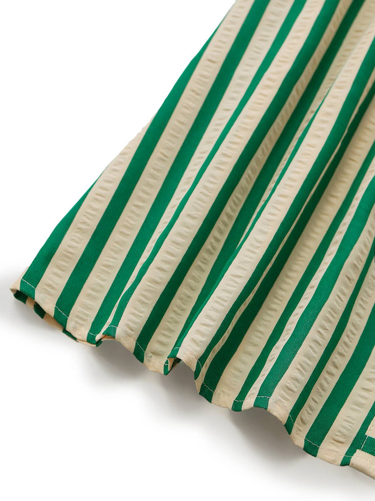 Green 1940s Striped Single-Breasted Sleeveless Dress | vintage dress, retro fashion, elegant style - perfect for retro fashion enthusiasts