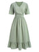 She slips into this Green 1940s Swiss Dots Ruffle Hem Dress and suddenly it's a 1940s daydream