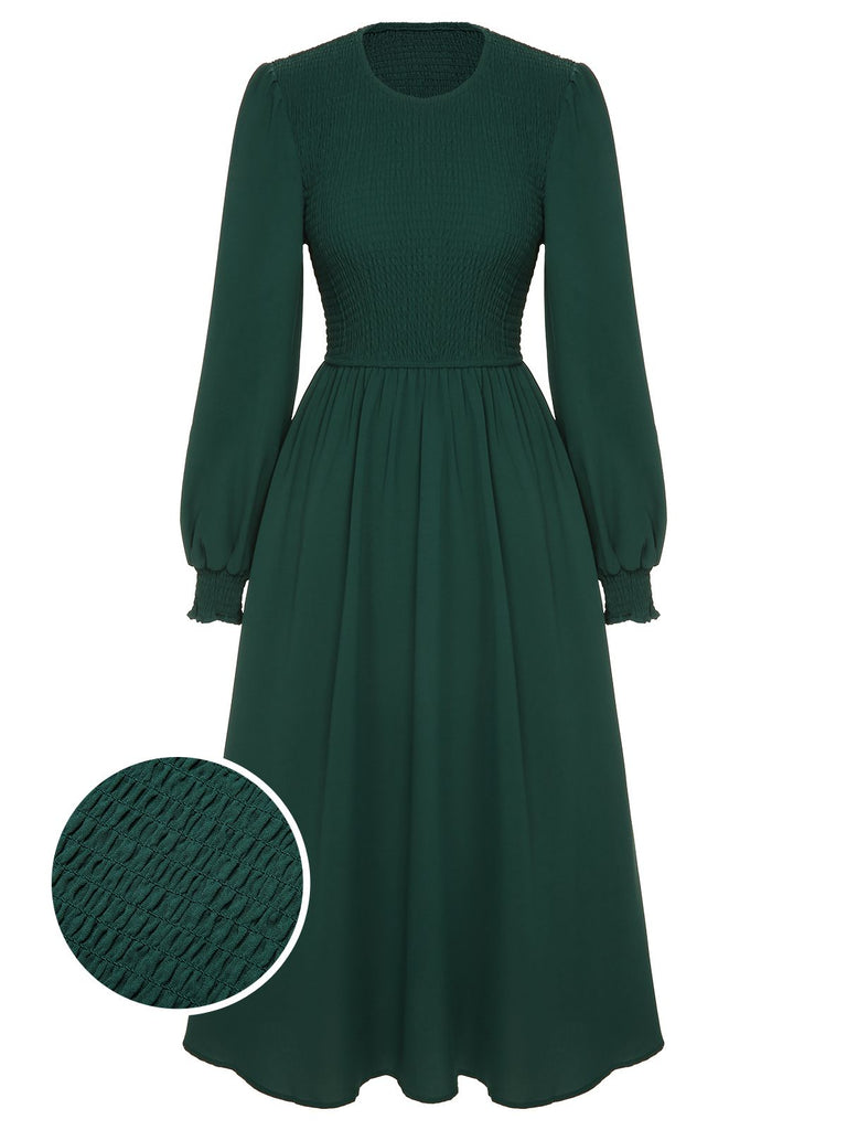 Green 1940s Top Elastic Regular Sleeve Dress: timeless style reimagined