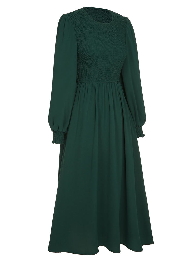 Green 1940s Top Elastic Regular Sleeve Dress: timeless style reimagined