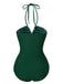 This Green 1940s Tropical Hollow Out One-Piece Swimsuit carries 1940s vacation dreams in every stitch