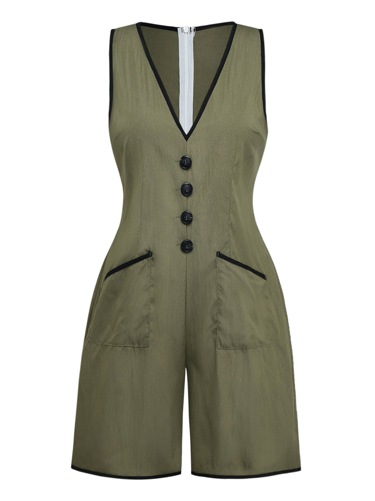 Green 1940s V Neck Vintage Jumpsuit 3