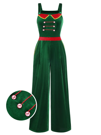 Green 1940s Velvet Button-Embellished Jumpsuit, vintage romper, retro jumpsuit - perfect for women who love vintage and retro fashion