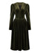 Green 1940s Velvet Deep-V Puff Sleeve Ruched Dress - vintage dress, retro fashion