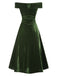Green 1940s Velvet Ruched Off-Shoulder Bardot Dress, vintage dress, retro fashion - perfect for women who love vintage and retro fashion