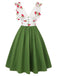 Green 1950s Cherry V-Neck Mesh Patchwork Dress: where 1950s romance meets her modern spirit