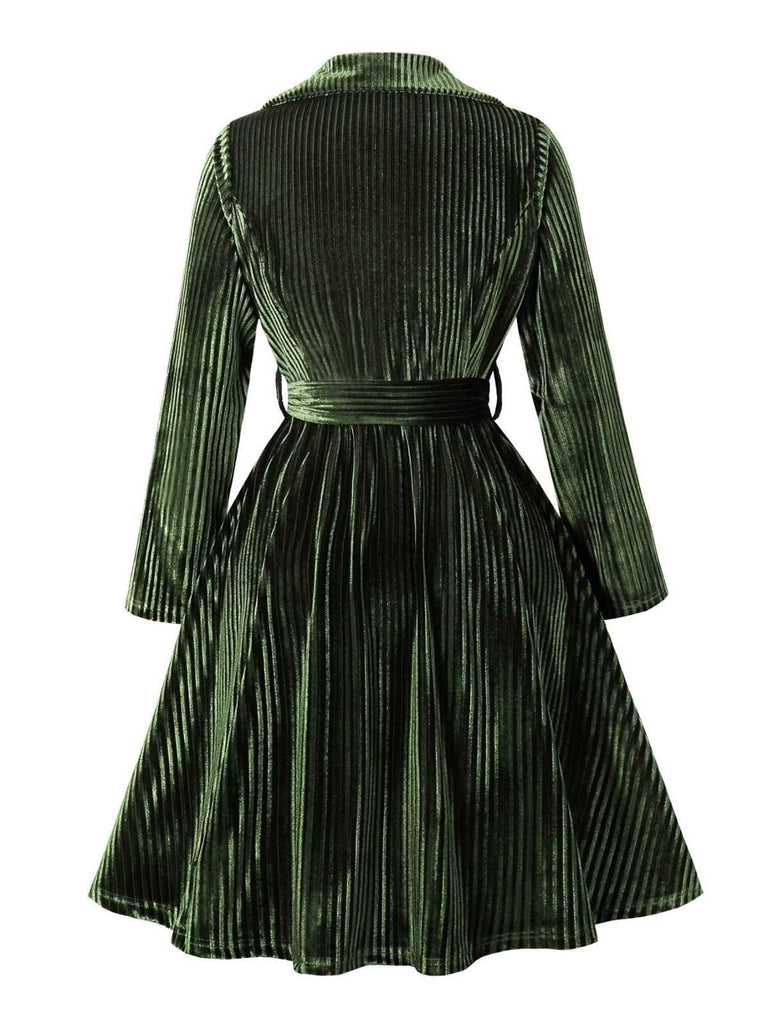 Green 1950s Christmas Corduroy Long Sleeve Dress - vintage dress, retro fashion, rockabilly