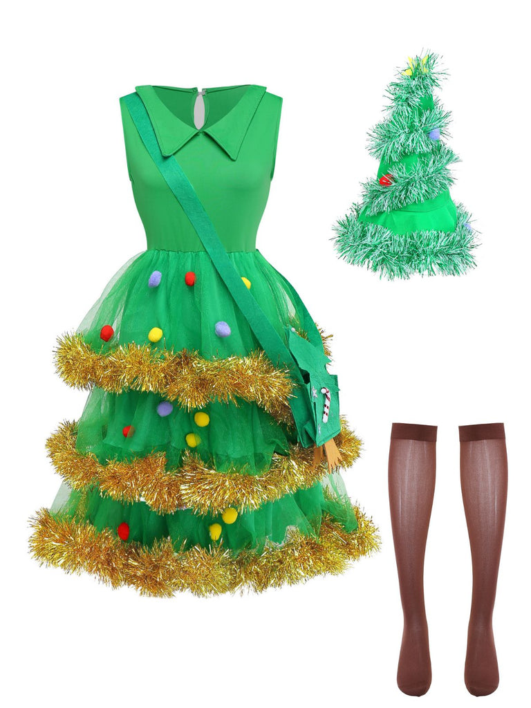 Green 1950s Christmas Tree Tiered Dress Set - vintage dress, retro fashion, rockabilly