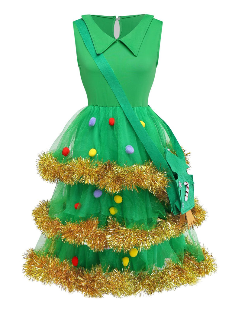 Green 1950s Christmas Tree Tiered Dress Set - vintage dress, retro fashion, rockabilly