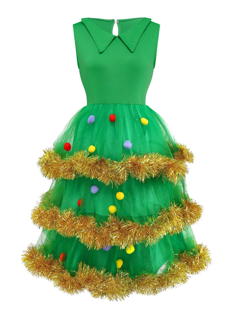 Green 1950s Christmas Tree Tiered Dress Set - vintage dress, retro fashion, rockabilly