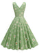 Green 1950s Daisy V-Neck Swing Dress: where 1950s romance meets her modern spirit
