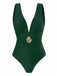 Green 1950s Deep V One-Piece Swimsuit & Mesh Cover-Up - vintage swimsuit, pin-up swimwear for vintage lovers