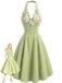 [Pre-Sale] Gray Green 1950s Floral V Neck Patchwork Dress