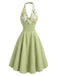 [Pre-Sale] Gray Green 1950s Floral V Neck Patchwork Dress 2