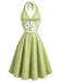 [Pre-Sale] Gray Green 1950s Floral V Neck Patchwork Dress 3