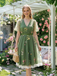 Green 1950s Floral Puff Sleeve Mesh Embroidered Dress, vintage dress, retro fashion, rockabilly, pin-up fashion - perfect for women who love vintage and retro fashion