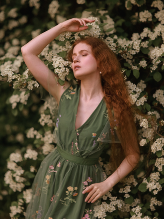 Green 1950s Floral Puff Sleeve Mesh Embroidered Dress, vintage dress, retro fashion, rockabilly, pin-up fashion - perfect for women who love vintage and retro fashion