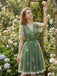 Green 1950s Floral Puff Sleeve Mesh Embroidered Dress - vintage dress, retro fashion, rockabilly