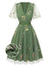 Green 1950s Floral Puff Sleeve Mesh Embroidered Dress - vintage dress, retro fashion, rockabilly