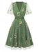 Green 1950s Floral Puff Sleeve Mesh Embroidered Dress - vintage dress, retro fashion, rockabilly